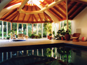 Pool house interior, painted douglas fir windows
